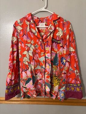 ANTHROPOLOGIE Lil Sire Cheetah Dreams Flannel Sleep Top Lounge Art Animal Small